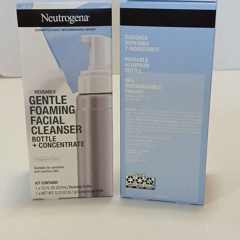 2-Neutrogena Reusable Gentle Foaming Facial Wash Cleanser Bottle Concentrate KIT